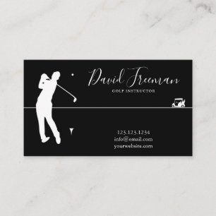 Simple Swing Silhouette Black Golf Instructor Business Card