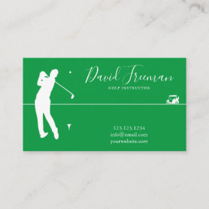 Simple Swing Silhouette Green Golf Instructor Business Card