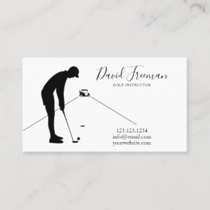 Simple Swing Silhouette White Golf Instructor Business Card