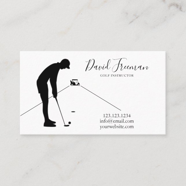 Simple Swing Silhouette White Golf Instructor Business Card (Front)