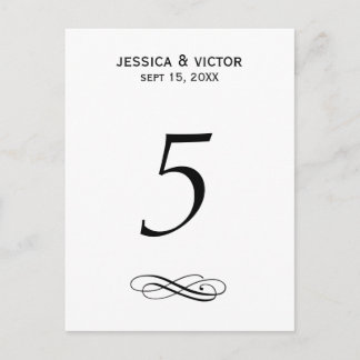 Simple swirl table number card wedding reception