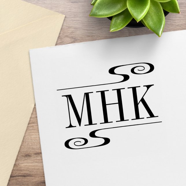 Simple Swirls Monogram Initials Rubber Stamp (Creator Uploaded)