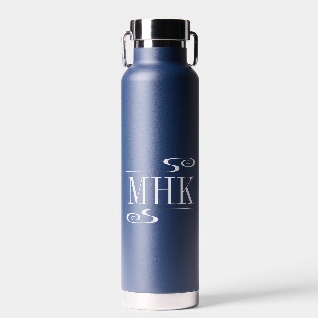 Simple Swirls Monogram Initials White Water Bottle (Front)