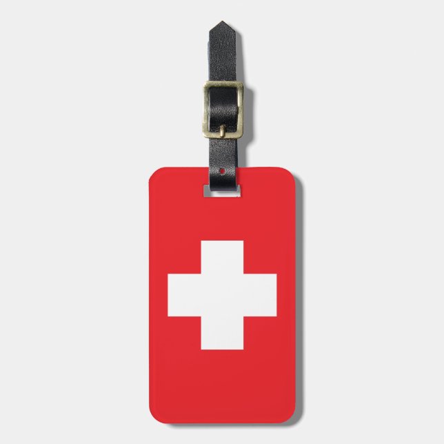 Simple Swiss Flag Red  Luggage Tag (Front Vertical)