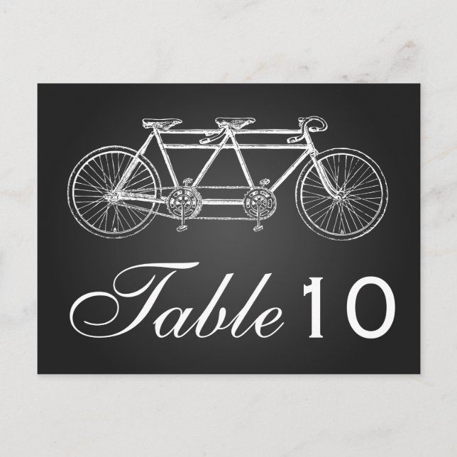 Simple Table Number Tandem Bike Black Postcard (Front)