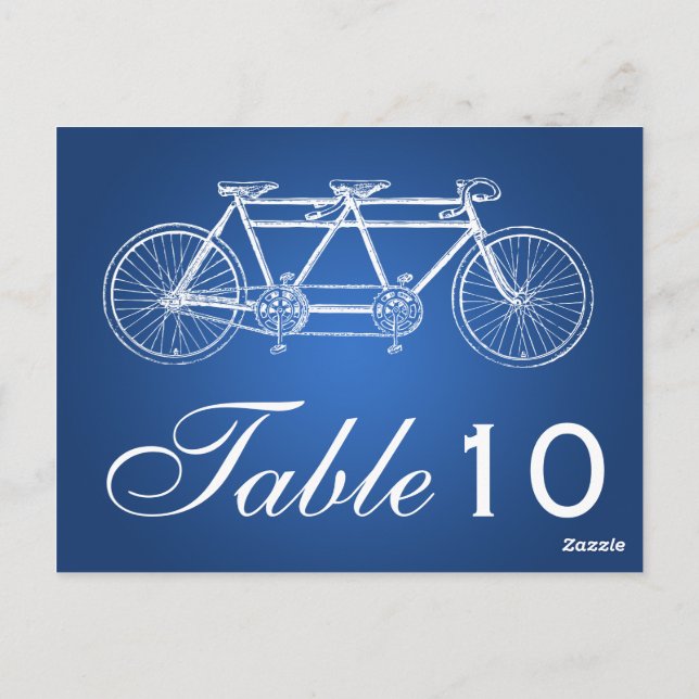 Simple Table Number Tandem Bike Blue Postcard (Back)