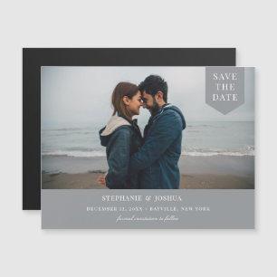 Simple Tag Photo Save The Date Grey Magnetic Invitation