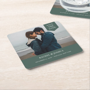 Simple Tag Photo Save The Date Square Paper Coaster