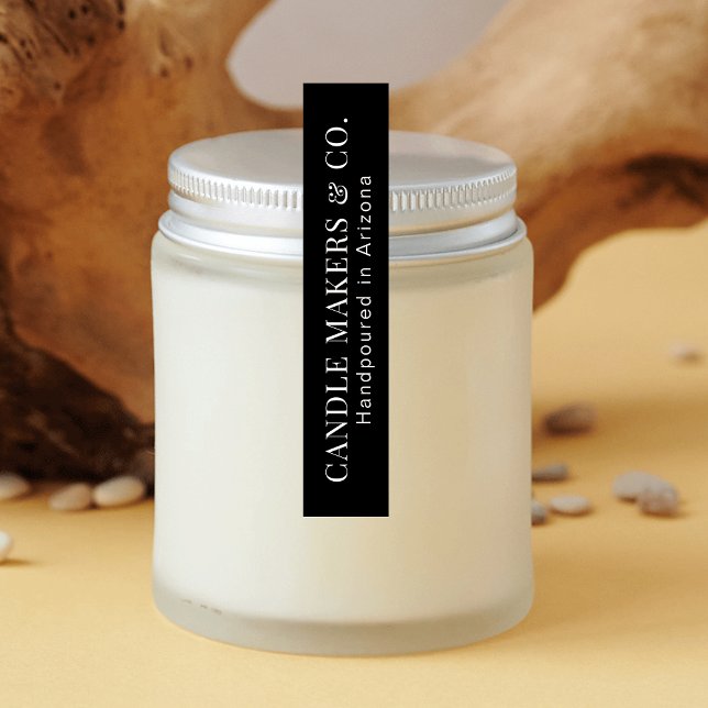 Simple Tamper Proof Thin Candle Jar Black Label (Simple tamper proof stickers in black and white with fully editable text & colors)