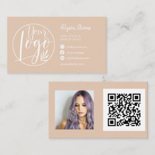 Simple tan coral hair makeup photo logo qr code business card