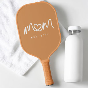Simple Tan Cute Heart Script Mum Established Est Pickleball Paddle