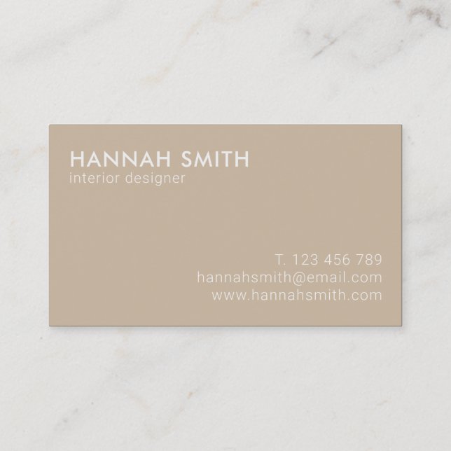 Simple Tan Modern Minimalist Business Card (Back)