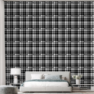 Simple Tartan Black and White Monogram Name Wallpaper