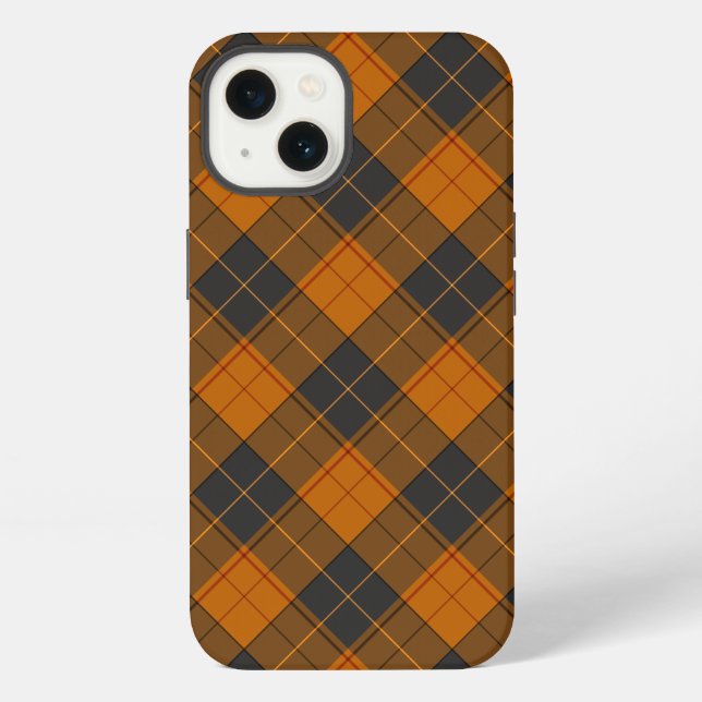 Simple tartan diagonal pattern in dark orange iPhone case (Back)