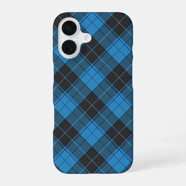 Simple Tartan Pattern in Dark Blue iPhone 16 Case (Back)