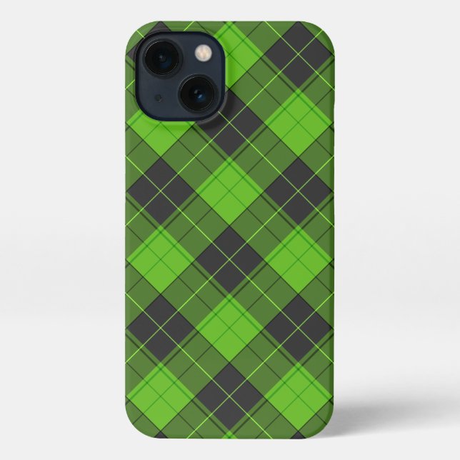 Simple tartan pattern in dark green diagonal iPhone case (Back)
