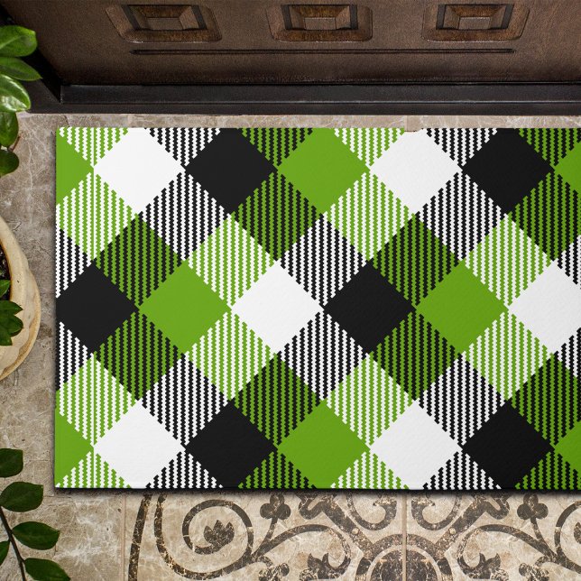 Simple Tartan Plaids Neon Green  Doormat (Creator Uploaded)