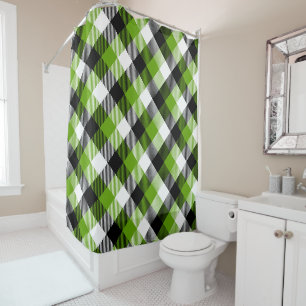 Simple Tartan Plaids Neon Green  Shower Curtain
