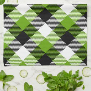 Simple Tartan Plaids Neon Green Tea Towel