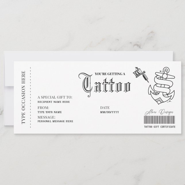 Simple Tattoo Get Inked Gift Card Voucher (Front)
