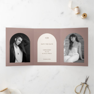 Simple Taupe Arch Modern Wedding Save the Date Tri-Fold Announcement