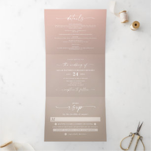 Simple Taupe Beige & Blush Pink Ombre Wedding Tri-Fold Invitation