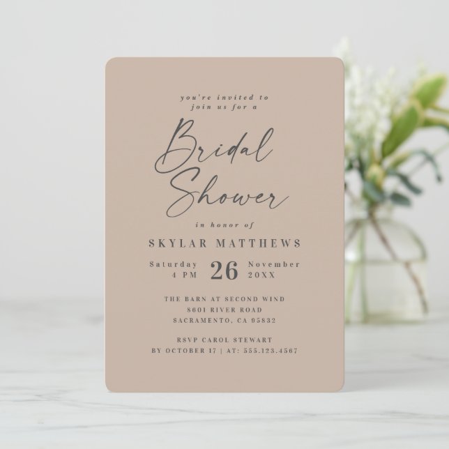 Simple Taupe Beige Solid Colour Bridal Shower Invitation (Standing Front)