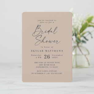 Simple Taupe Beige Solid Colour Bridal Shower Invitation
