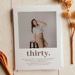 Simple Taupe Brown Minimal Photo 30th Birthday  Invitation
