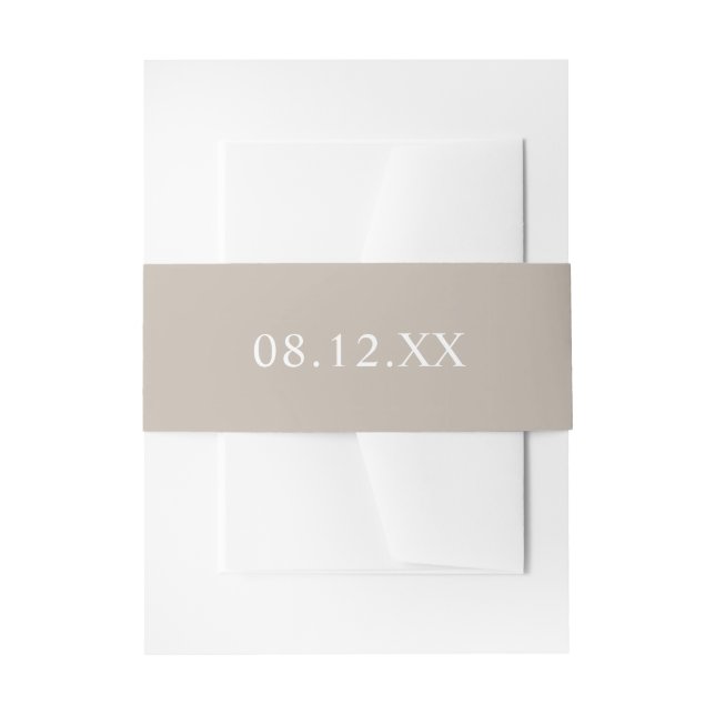Simple Taupe Date Wedding Invitation Belly Band (Front Example)