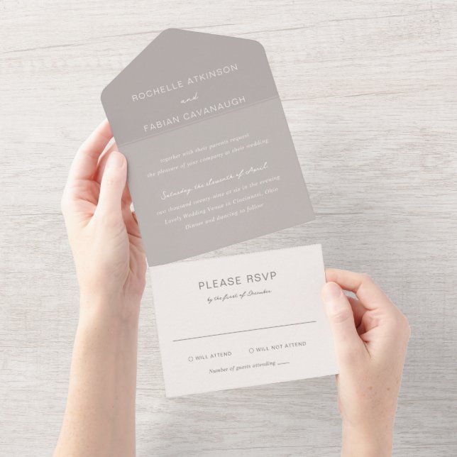 Simple Taupe Elegant Wedding All In One Invitation (Tearaway)