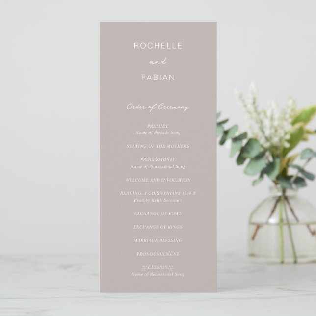 Simple Taupe Elegant Wedding Programme (Standing Front)