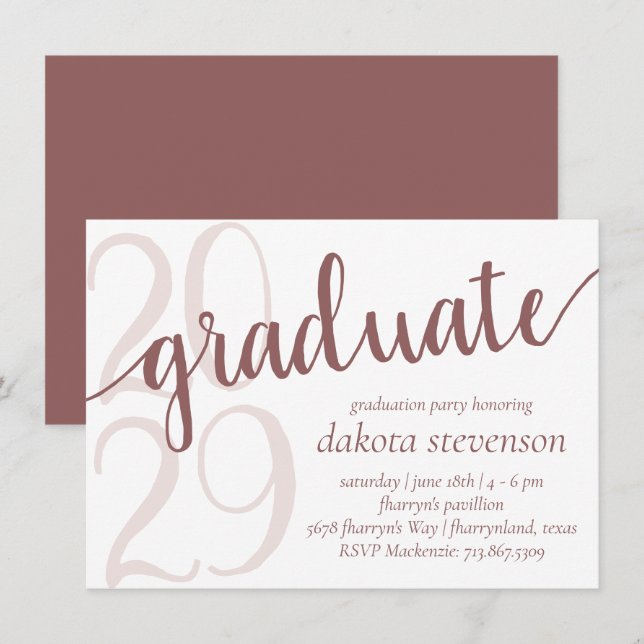 Simple Taupe Graduate | Desert Rose Flourish Invitation (Front/Back)