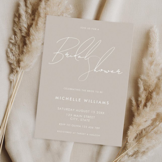 Simple Taupe Modern Elegant Script Bridal Shower Invitation (Creator Uploaded)