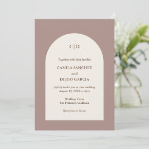 Simple Taupe Monogram Boho Arch Modern Wedding Invitation