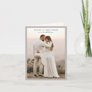 Simple Taupe Photo Elegant Wedding Thank You Card