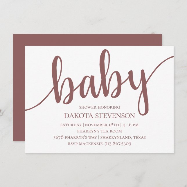 Simple Taupe Script | Desert Rose Baby Shower Invitation (Front/Back)