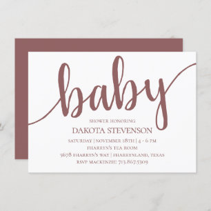 Simple Taupe Script Desert Rose Baby Shower Invitation