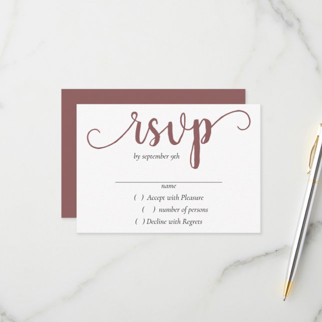 Simple Taupe Script | Desert Rose Flourish Event RSVP Card (Front/Back In Situ)