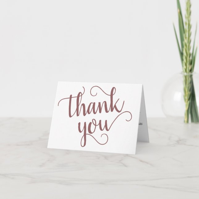 Simple Taupe Script | Desert Rose Heart 2 Photo Thank You Card (Front)