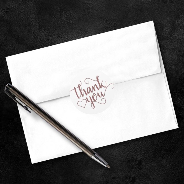 Simple Taupe Script | Desert Rose Thank You Classic Round Sticker (Creator Uploaded)
