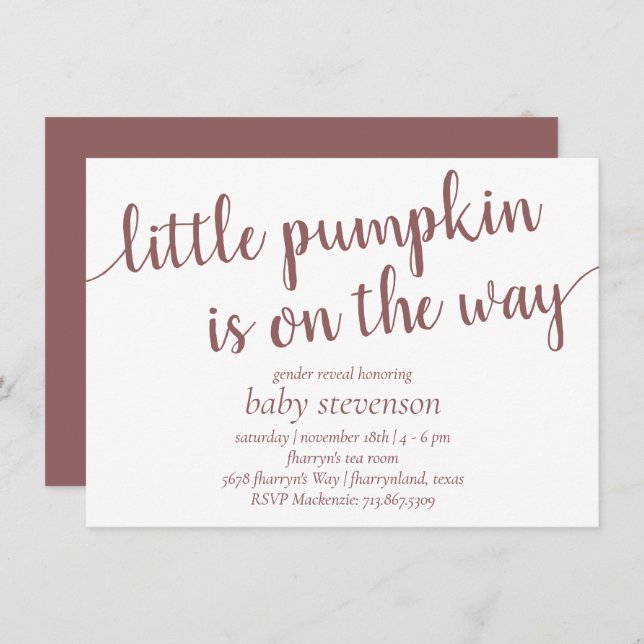 Simple Taupe Shower | Desert Rose Little Pumpkin Invitation (Front/Back)