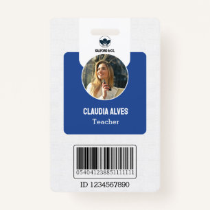 Simple Teacher ID Card   Blue Collage School ID  ID Badge