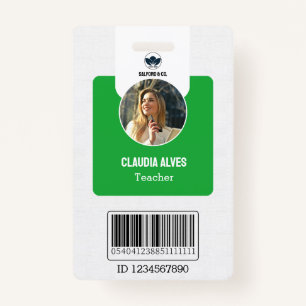 Simple Teacher ID Card   Green Collage School ID  ID Badge