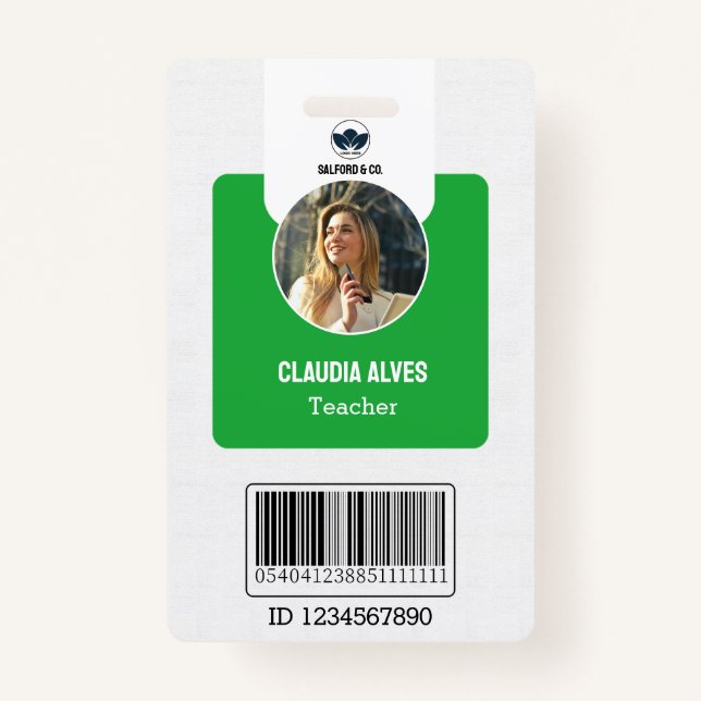 Simple Teacher ID Card | Green Collage School ID  ID Badge (Front)