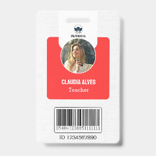 Simple Teacher ID Card   Red Collage School ID  Badge