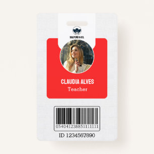 Simple Teacher ID Card   Red Collage School ID  ID Badge