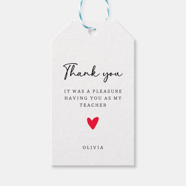 Simple Teacher Thank You. Gift Tags (Front)