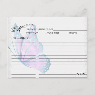 Simple Teal and Mauve Butterfly Recipe Cards