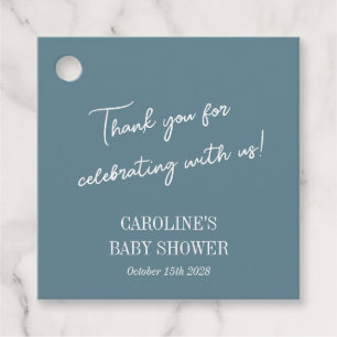 Simple Teal Blue Minimalist Custom Baby Shower Favour Tags